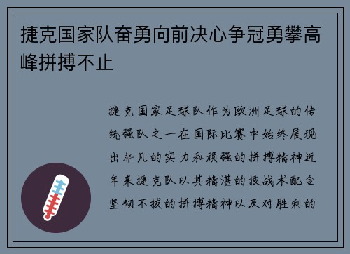 捷克国家队奋勇向前决心争冠勇攀高峰拼搏不止